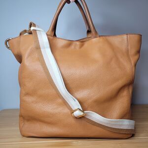 Mark & Graham Camel Pebbled Leather Tote Bag With Shoulder Strap
